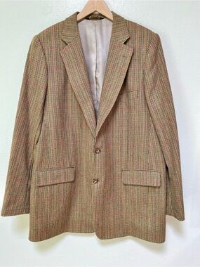 Paul Stuart Vintage Tan Gun Club Check Wool Tweed 2-Btn Blazer Jacket 46